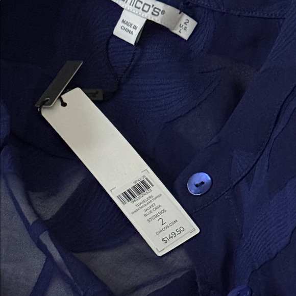 Chico's Deep Blue Sheer Top - Picture 4 of 6